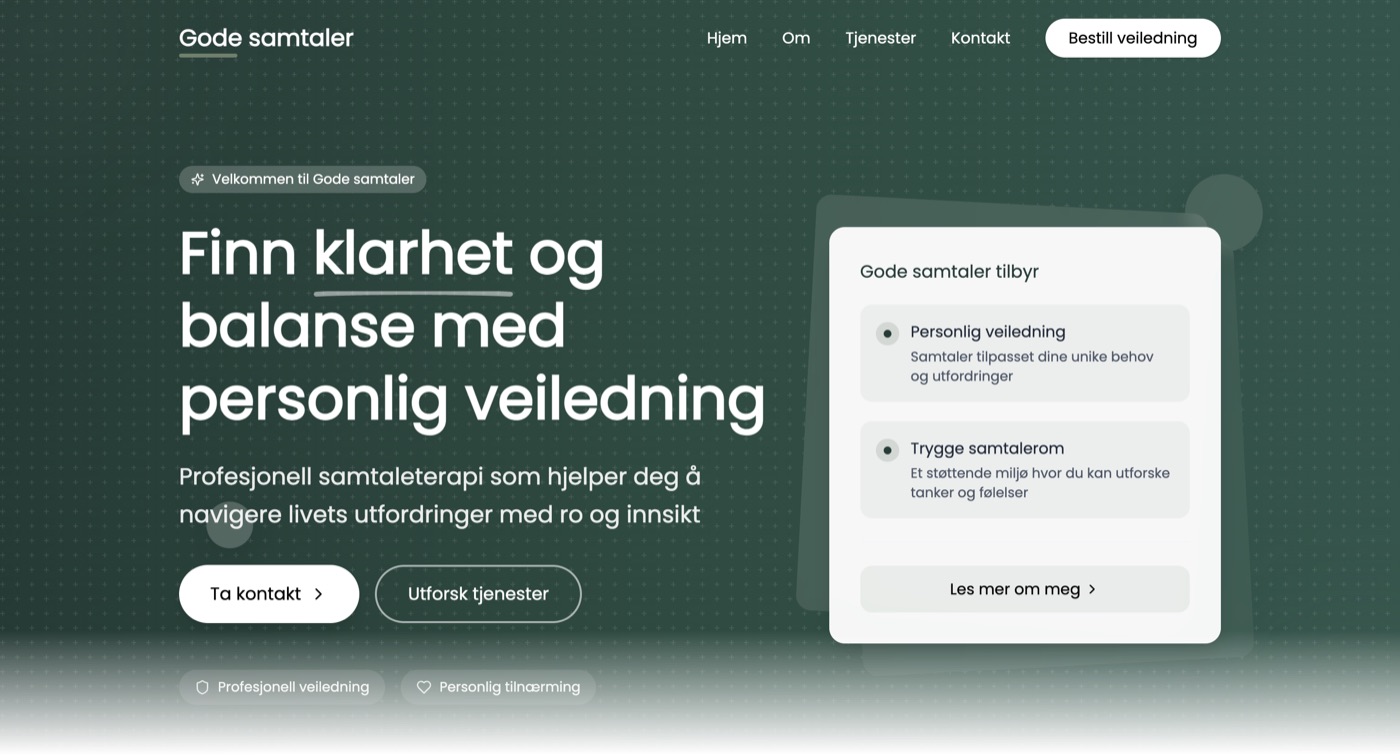 Gode samtaler fikk en nettside som kommuniserer trygghet fra første sekund